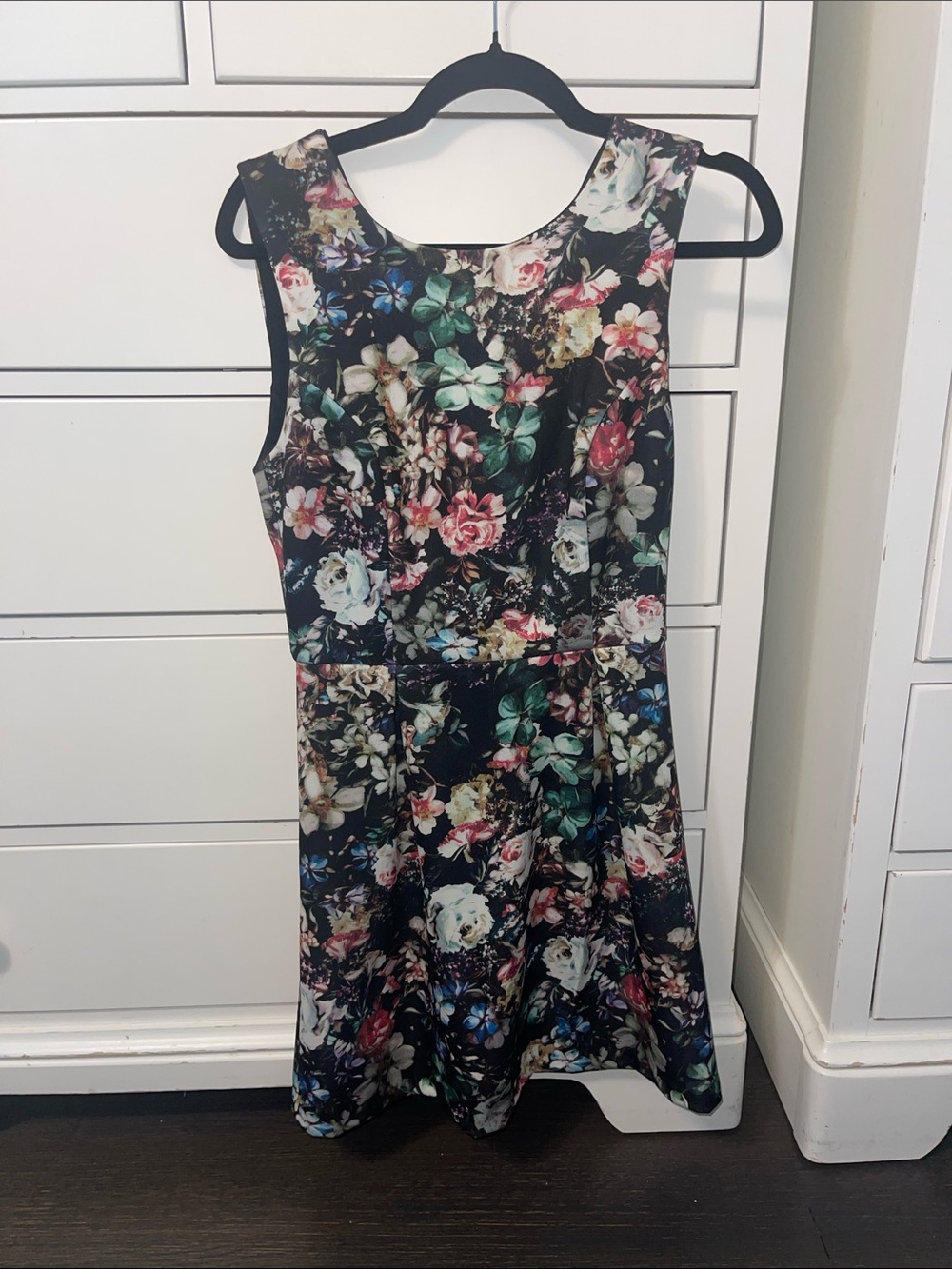 Dex Floral Fit-and-Flare Mini Dress in Black Multi